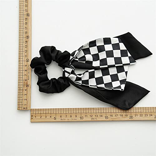 4PCS Short Hair Scarf with Ribbon Bow Scrunchies, Plaid Hair Ties, Chiffon Bowknot Hair Scrunchies for Women