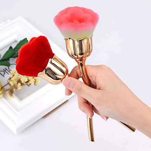 2 Pcs Rose Flower Makeup Brushes Flower Blush Brush Super Large Face Powder Makeup Brushes kabuki brushes for Powder Cosmetic Nail Dust Brush Loose Powder Brush Makeup Manicure (Red/Pink)