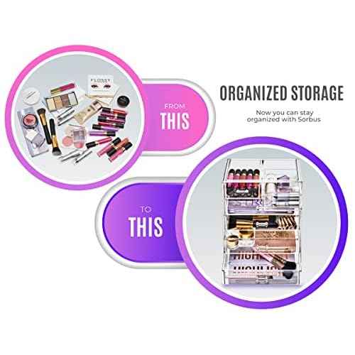 Sorbus Acrylic Makeup Organizer Set, 6-Drawer Vanity & Countertop Cosmetic Storage with Small & Wide Drawers, Clear Makeup Storage for Brushes, Lipsticks, Jewelry ? Holiday Gift for Women & Teens