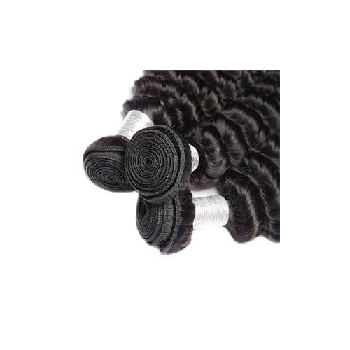 Deep Wave Bundles with Closure Human Hair 16 18 20 inch Human Hair Bundles with 14 inch 5x5 HD Lace Closure Free Part 100% Unprocessed Virgin Hair Bundles Natural Color Soft