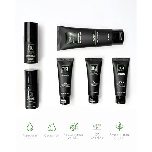 Tiege Hanley Skin Care Set for Men, Anti Aging Routine, System Level 3, Daily Face Wash, Facial Scrub, Two Moisturizers, Eye Cream, and Serum for Healthy, Hydrated Skin, Men¡¯s Skin Care, 6 Piece Kit