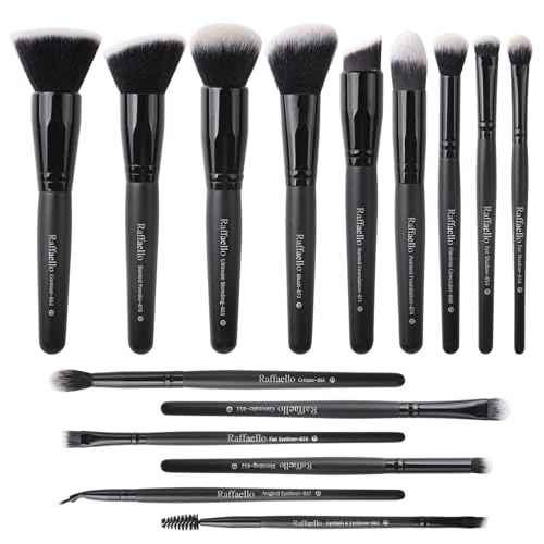 Raffaello Makeup Brushes 15Pcs Makeup Brush Set Premium Synthetic Powder Foundation Contour Blush Concealer Eye Shadow Blending Liner Make Up Brush Kit