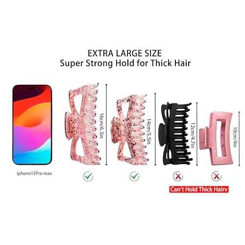 Extra Large Claw Clips for Thick Hair, 6.3 Inch Strong Hold Matte Jumbo Accessories for Women Long Curly Hair Cute Nonslip French Giant Big Jaw Clip for Heavy Duty Hair XL Huge(Black Brown)