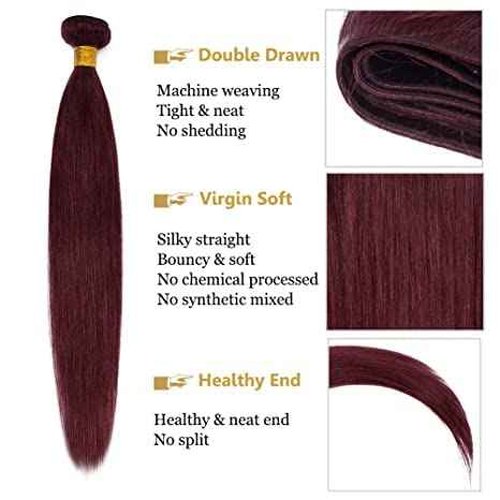 99j Burgundy human hair Straight Hair 30 INCH 8A Brazilian Virgin Hair 99j Burgundy Straight Hair Weaves Bundle Free Part Red Wine Color 100% Unprocessed Human Hair Weft Weaves