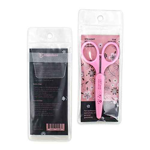 Eyebrow Scissors, Small Scissors for Facial, Nose, Eyebrow, Mustache, and Beard Hair Trimming & Grooming, Straight Edge, Pink Long Cap
