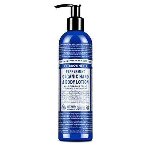 Dr. Bronner's - Organic Lotion (Peppermint, 8 Ounce) - Body Lotion and Moisturizer, Certified Organic, Soothing for Hands, Face and Body, Highly Emollient, Nourishes and Hydrates, Vegan, Non-GMO