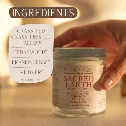 100% Grass-Fed Whipped Tallow Balm for Skin Care ? Face + Body ? Natural Moisturizer Lotion, 4 oz (Sacred Earth)