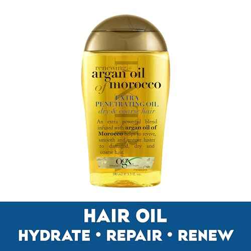 OGX Renewing + Argan Oil of Morocco Hair Oil, Extra Strength Penetrating Serum Treatment for Dry, Damaged, Frizzy, Curly & Coarse Hair, Cold-Pressed Argan Oil, Shine, 3.3 Fl Oz