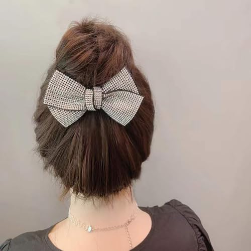 2 Pack Large Rhinestone Bow Scrunchies for Women Girls Shiny Crystal Hairband Ponytail Holders Elastic Hair Ties Hair Accessories (Black)