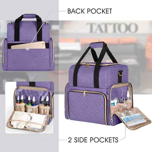 LUXJA Large Tattoo Travel Case with 3 Removable Pouches, Tattoo Supplies Organizer for Tattoo Stencil Printer and Tattoo Kit, Purple