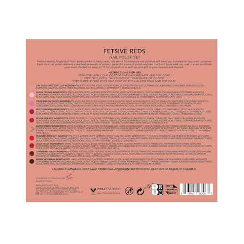 Holler and Glow Reds Miniature Nail Polish Holiday Gift Set, Mini Size, Limited Edition, Base Coat, Top Coat, High Shine, Glossy, Long Wearing, Quick Dry, Teen Girl Gifting, 10 Piece Set