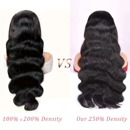 13x6 HD Frontal Wig 250 Density HD Lace Front Wigs Human Hair Pre Plucked with Baby Hair Brazilian Virgin Hair Glueless Body Wave Wig 22 Inch Transparent Lace Front Wigs Human Hair Natural Black