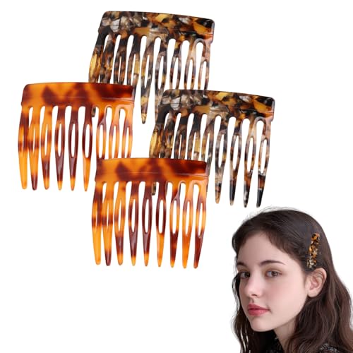 Hair Clips, 4 Pack French Comb or Women Decorative French Twist Hair Styling Accessories - Womens French Side Comb for Fine, Stylish Decorative Clips Tortoise, Brown