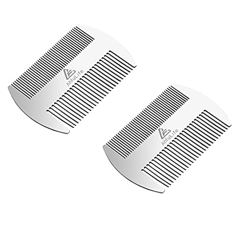AhfuLife Stainless Steel Metal Hair&Beard Comb - Anti-Static Dual Action Beard Comb - Credit Card Size Combs Perfect for Wallet and Pocket - Presented in Gift Box - 2 Pcs