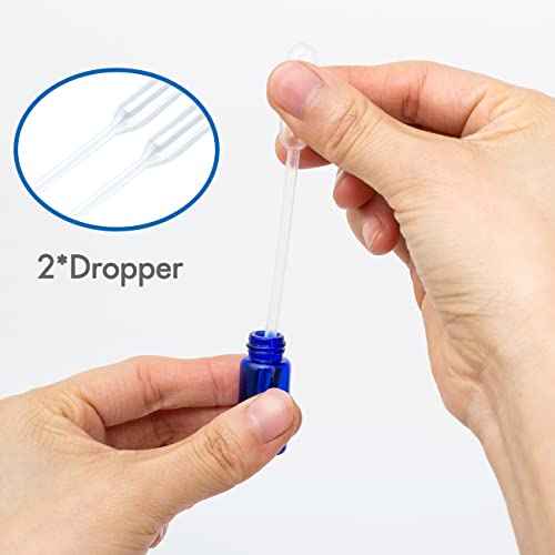 ZEJIA 3ml Roller Bottles 24Pack Cobalt Blue Thick Glass Essential Oil Bottles with Stainless Steel Roller Ball and 2 Droppers