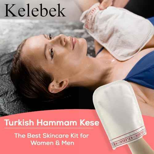 Kelebek Premium Natural Exfoliating Gloves, Turkish Hammam Kese, Original Exfoliating Mitt, Body Scrub for Men and Women