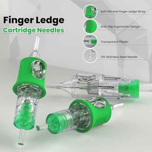 Wormhole Tattoo Needles Tattoo Cartridge Needles 20Pcs 1014RL Disposable Tattoo Needle Cartridges with Finger Ledge Round Liner for Tattoo Machine Pen
