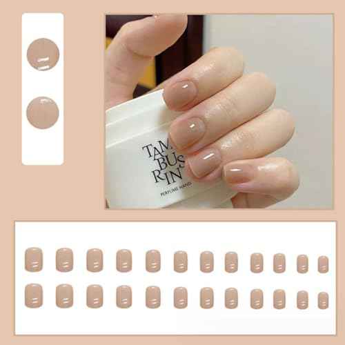 Short Nude False Nails Square Press on Nails Solid Color Nails Reusable Full Cover Fake Nails for Women and Girls 24PCS