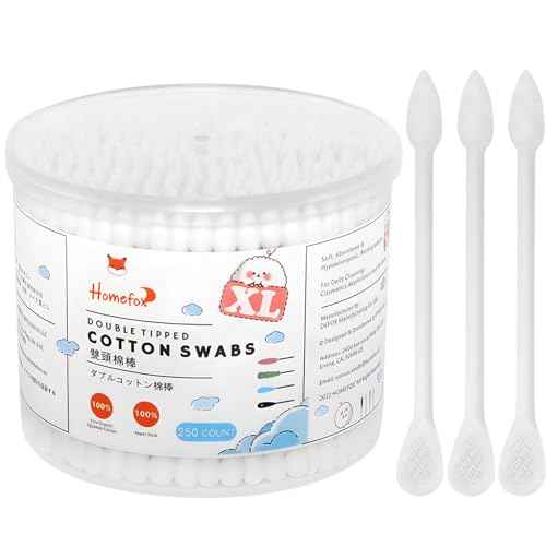 Cotton Swabs Flattened Pointed - 250 Count Organic XL Cotton Bud Double Side Tight Firm Wounded Precision Extra Large Cotton Tips Applicator Blender Paper Stick, Flatten & Pointy (White)