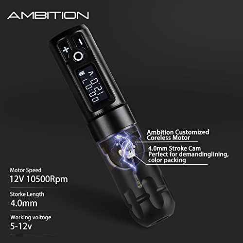 Ambition Soldier Rotary Battery Pen Tattoo Cartridge Machine with 2400mAh Power Japan Coreless Motor Digital LED Display Tattoo Equipment Supply for Professionals and Beginners Tattoo Artists
