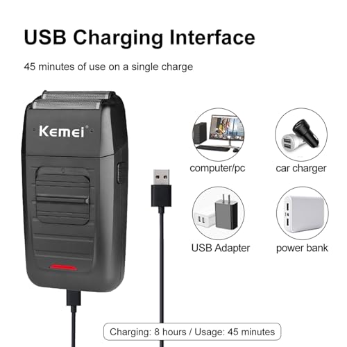 KEMEI Hair Clipper and Shaver Set Professional Cordless Hair Trimmer for Men, Electric Beard Trimmers Double foil shavers, Barber Clipper Hair Cuttings Kit, KM-2299, KM-1102