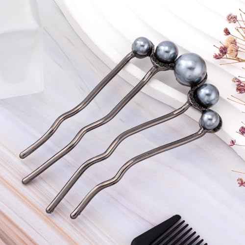 2 Pcs Pearl Hair Pins U Shaped, Elegant Vintage French Pearl Hair Comb, French Twist Hair Pin for Brides, Bridesmaid, Party, Daily, Holiday (Gun Black)