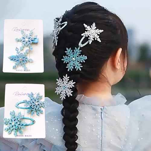 10PCS Snowflake Hair Clip Blue White Christmas Hair Accessories for Women Xmas Bow,Rhinestone Snowflake Small Hairpins Barrettes Jewelry Decorative for Girls Holiday Party Barrettes Set.
