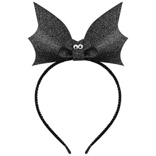 SAFIGLE Sequin Halloween Bat Headband: Black Bat Wing Hair Band Large Bow Hair Accessories for Women Girls for Costume Parties and Festive Celebrations Halloween Party Supplies