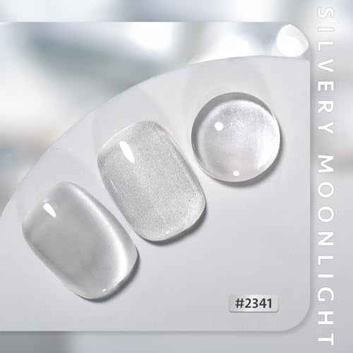 GAOY Glassy Cat Eye Gel Nail Polish, 16ml Glitter Holographic UV Gel Polish with Magnet, Reflective Translucent, 2341 Silvery Moonlight