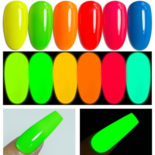 Double Rhythm Gel Nail Polish Set of 6 Colors Baby Light Pastel Milky Nail Polish Starter Kit Art DIY Salon Home (Neon Yellow Green Orange Blue Purple Pink,Kit 34)