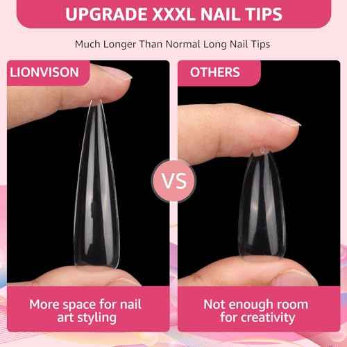 504PCS 3XL Stiletto Nail Tips, Extra Long Clear Acrylic Nails Professional, 12 Sizes Tapered Acrylic Press On Gel Nail Tips for Nail Salons Home DIY
