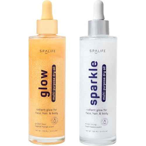 SpaLife Beauty Sparkle & Glow Body Oil Bundle ? Dry Oil Duo with Subtle & Noticeable Shimmer ? Mango & Freesia Scents ?Hydrating, Lightweight Moisture
