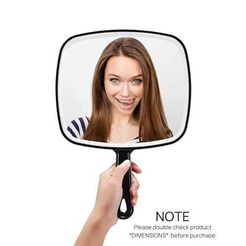 OMIRO Handheld Mirror, Extra Large Hand Mirror with Handle, Square, Black, 12.4" L x 9.1" W