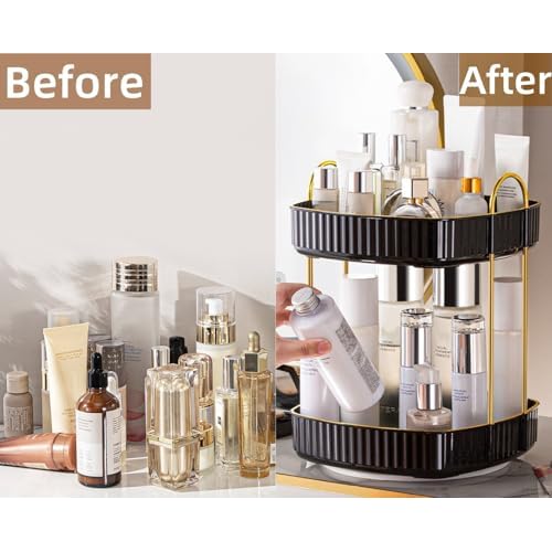 360¡Æ Rotating Makeup Organizer, Spinning Bathroom Organizer Countertop, Large Capacity Cosmetics Skincare Organizer for Bathroom Vanity Dresser Table (Black, 2 Tiers)