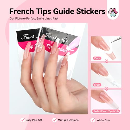 Saviland French Manicure Kit : French Tip Tools for Beginners French Tip Nail Stickers French Nail Brush White Gel Nail Polish Quick-Dry Nail Lamp French Tips Guides for Nail Art