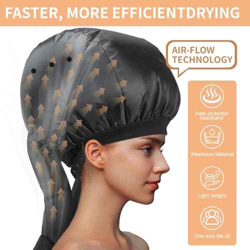 Generic Ultimate Hooded Hair Dryer Cap ?Hair Dryer Cap Perfect for Speedy Drying & Deep Conditioning at Home (Dark Black)