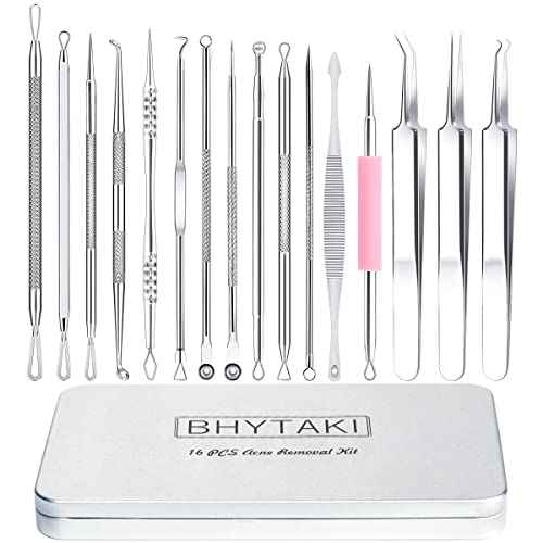 Blackhead Remover Tools, 16 PCS Pimple Popper Tool Kit, Acne Blackhead Tools for Blemish, 410 Premium Professional Stainless Acne Pimple Extractor Tool with Metal Box