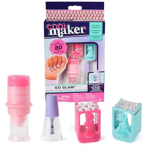 Cool Maker, GO Glam Nail Kit Refill, Unicorn & Mermaid Designs, Style 80 Nails (Packaging May Vary), Arts and Crafts Kids Toys for Ages 7 and up