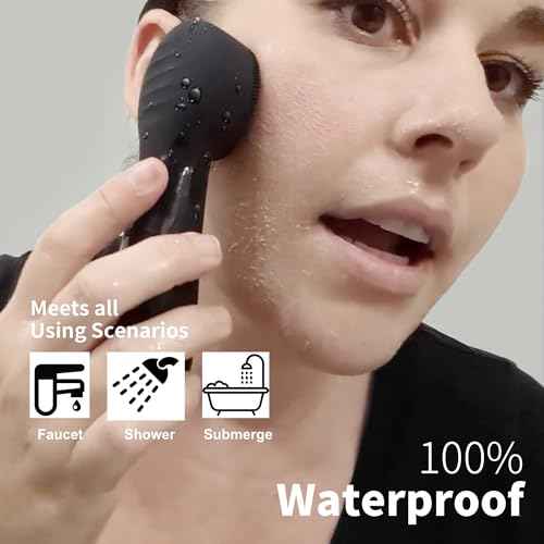 Silicone Face Scrubber, N?graCoola CLIE 2.0 Facial Cleansing Brush, Rechargeable, Waterproof Face Scrub Brush for Cleansing, Exfoliating, Massaging, Electric Facial Exfoliator for Women & Men - Black