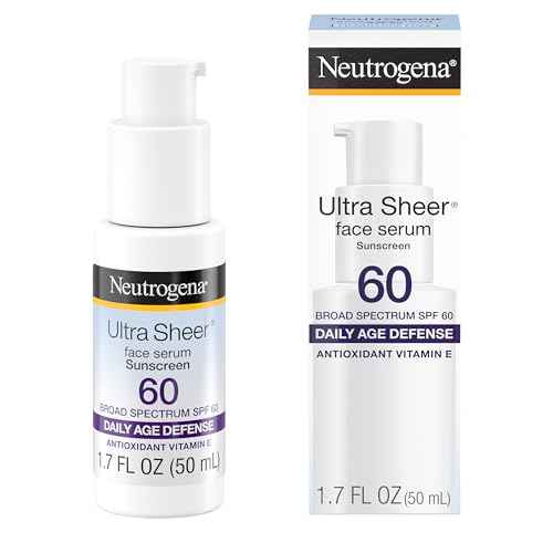 Neutrogena Ultra Sheer Face Sunscreen with Vitamin E & SPF 60, Sunscreen for Face with Broad Spectrum UVA/UVB Protection, Fragrance-Free, Oxybenzone-Free, Water-Resistant (80 minutes), 1.7 Fl Oz