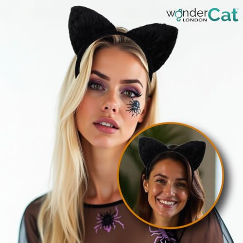 Halloween Cat Ears Headband ? Black Cat Ears Hair Accessory for Cosplay, Fancy Dress, Masquerade & Party Costumes (Soft Style)