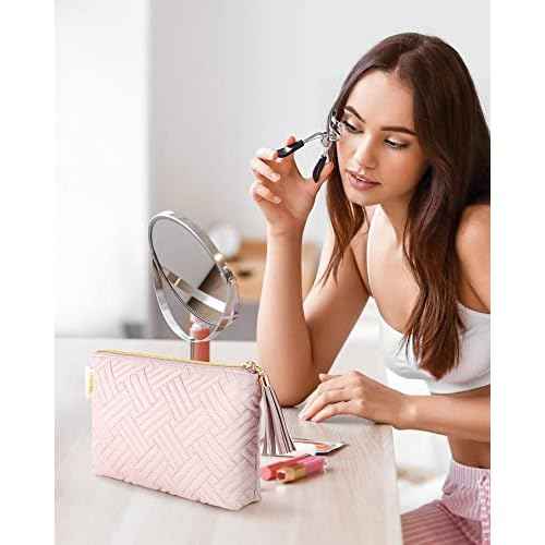 BAGSMART Small Cosmetic Bag, Elegant Roomy Makeup Bags,lipstick pouch,Zipper Pouch,Great Gifts for Women,Travel Waterproof Toiletry Bag Accessories Organizer Gifts (Pink-1 pcs)