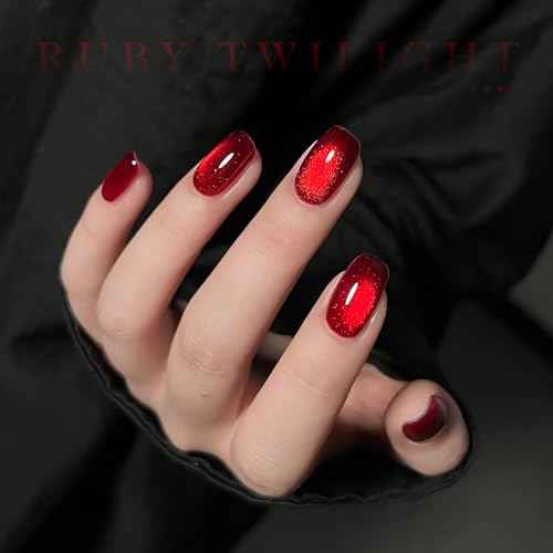 GAOY Red Cat Eye Gel Nail Polish, 16ml Glitter Holographic Nail Polish with Magnet, Reflective Translucent UV Gel, 2907 Ruby Twilight