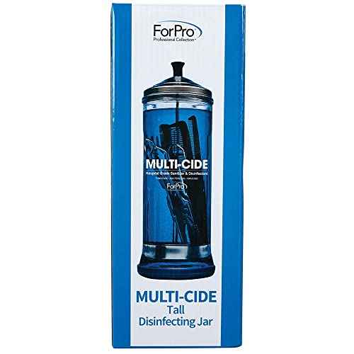 ForPro Multi-Cide Tall Glass Jar, for All Hairstyling Tools Including Brushes, Combs & Shears, 37 oz