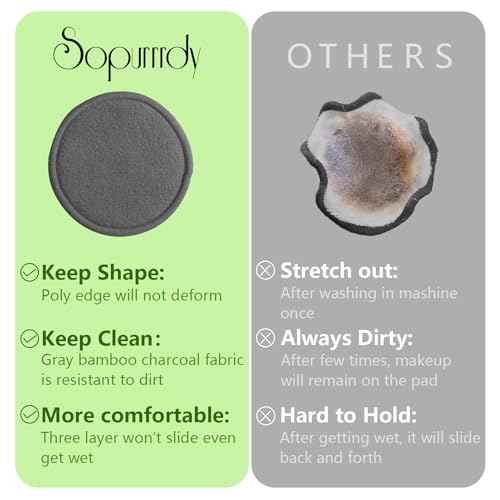 Reusable Makeup Removal Pads - 20 Pack with Laundry Bag - Soft Black Reusable Cotton Makeup Remover Pads for Face - Washable Bamboo Cotton Rounds