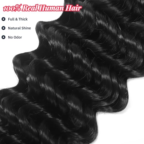 Deep Wave Human Braiding Hair 28Inch 2 Bundles 100g Bulk Human Hair for Braiding No Weft Human Braiding Hair for Boho Braids Wet and Wavy 100% Brazilian Virgin Curly Hair for Braiding Hair Extensions