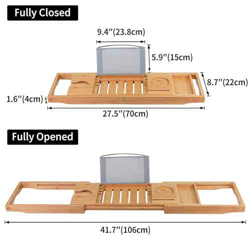 Utoplike Bamboo Bathtub Caddy Tray Bath Tray for Tub, Adjustable Bathroom Bathtub Organizer with Book Tablet Wine Glass Cup Towel Holder