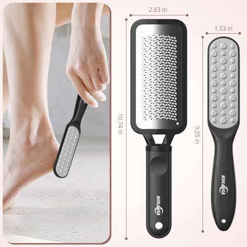 2 Pack Foot File Callus Remover, Durable Foot Scrubber for Hard Dead Skin, Foot Rasp and Double-Sided Foot Heel Scraper for Cracked Heels & Corns, Stainless Steel Pedicure Feet File Tool