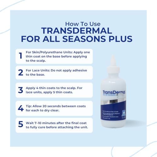 Transdermal for All-Seasons Plus Wig Adhesive: Secure, Seamless Looking & Gentle Hair Replacement Glue for Lace and Poly Hairpieces, 7.4oz