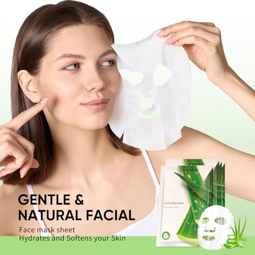 Aloe Vera Face Masks Sheet for Women,Moisturizes Facial Masks Oil Control,Hydrates, Soothes,Home Spa Facial Sheet Mask For All The Skin£¨6Pack£©